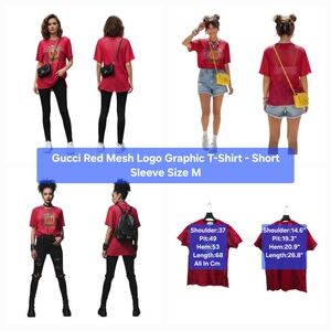 Gucci Red Mesh Logo Graphic T-Shirt - Short Sleeve Size M